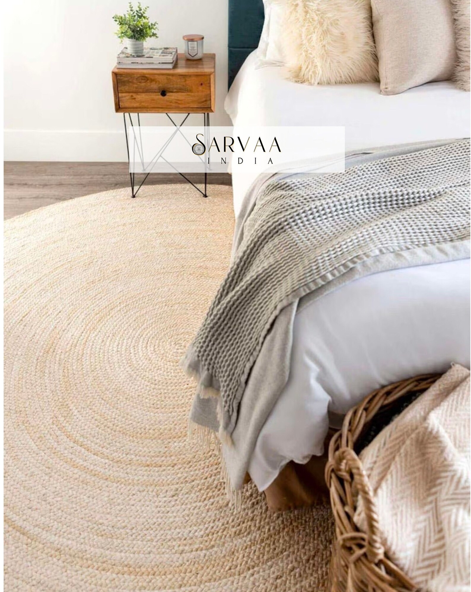 White Hand Woven Round Indian Rug, Custom Size Bohemian Round Rug ...