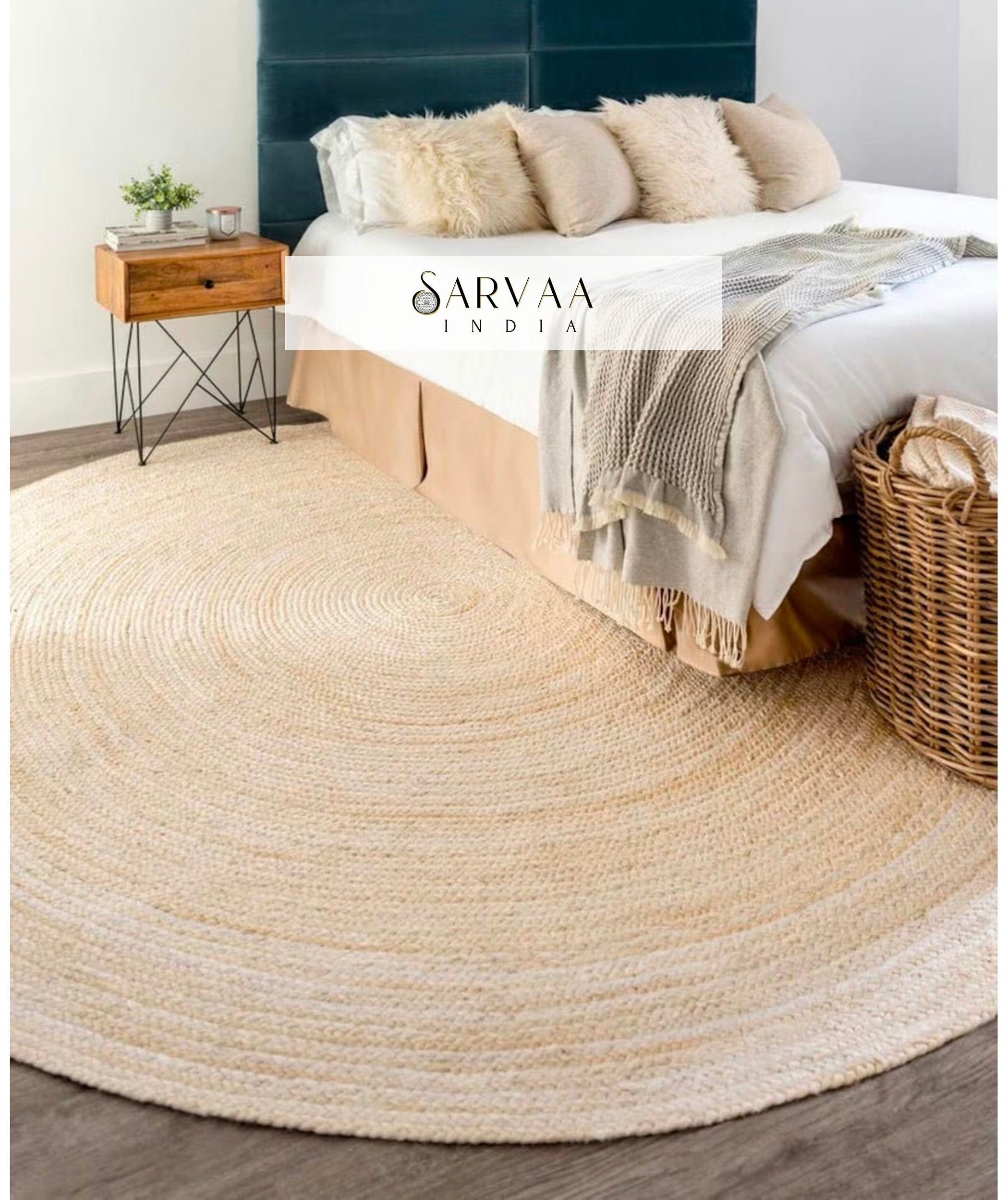 White Hand Woven Round Indian Rug, Custom Size Bohemian Round Rug ...