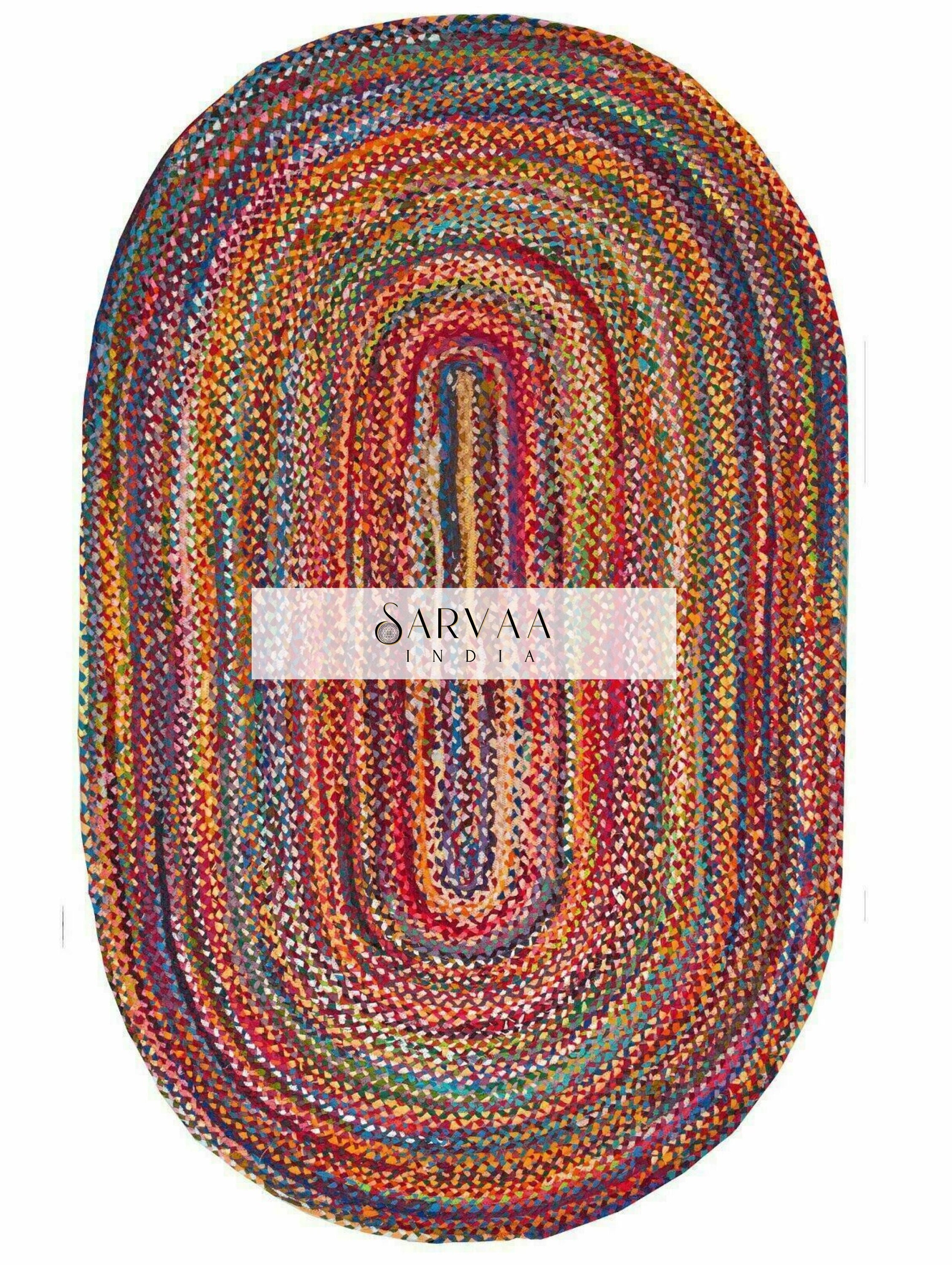 Oval Coloured Braided Reversible Rag Rug for Bedroom Living/dining Room