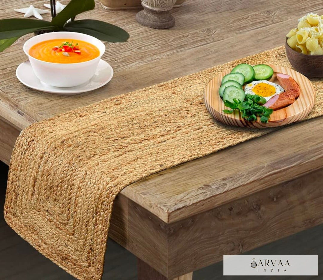 Hand Braided Jute Table Runner Rug, Rustic Table Runner, Small Handmade