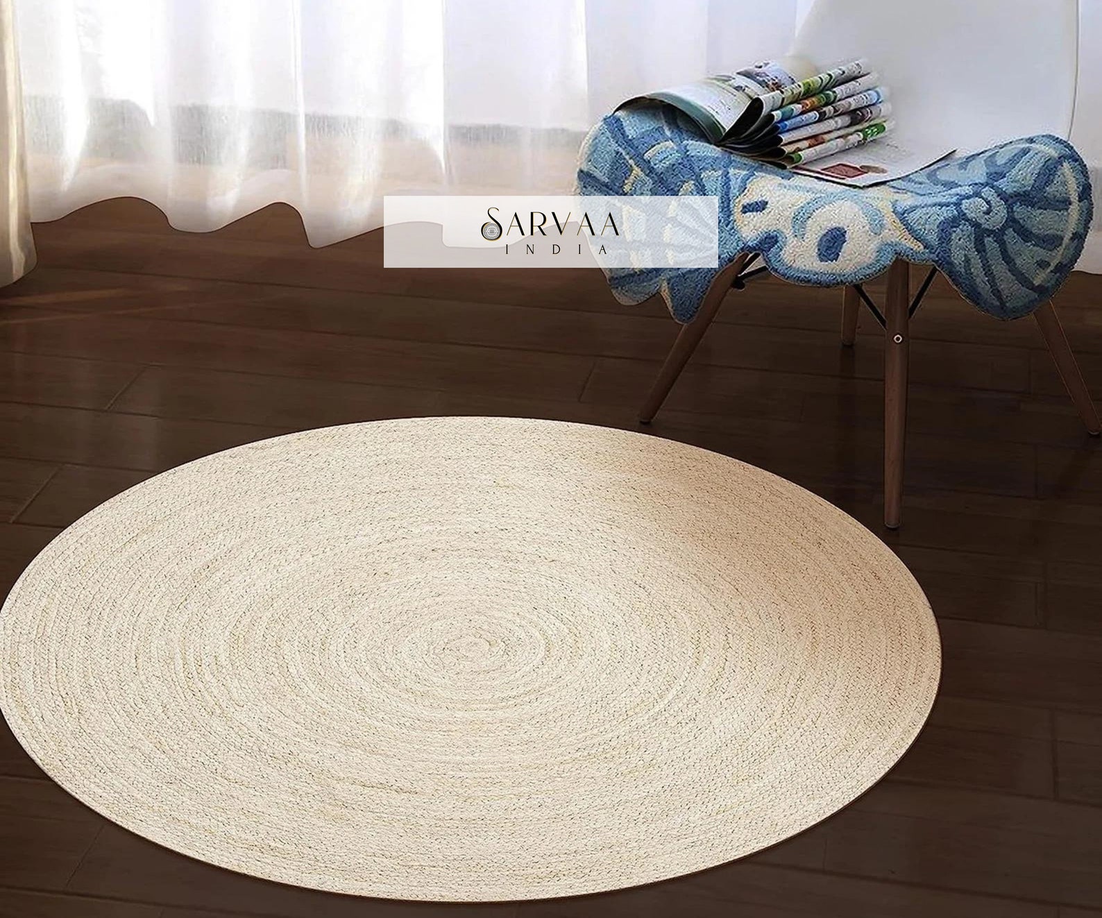 White Hand Woven Round Indian Rug, Custom Size Bohemian Round Rug ...