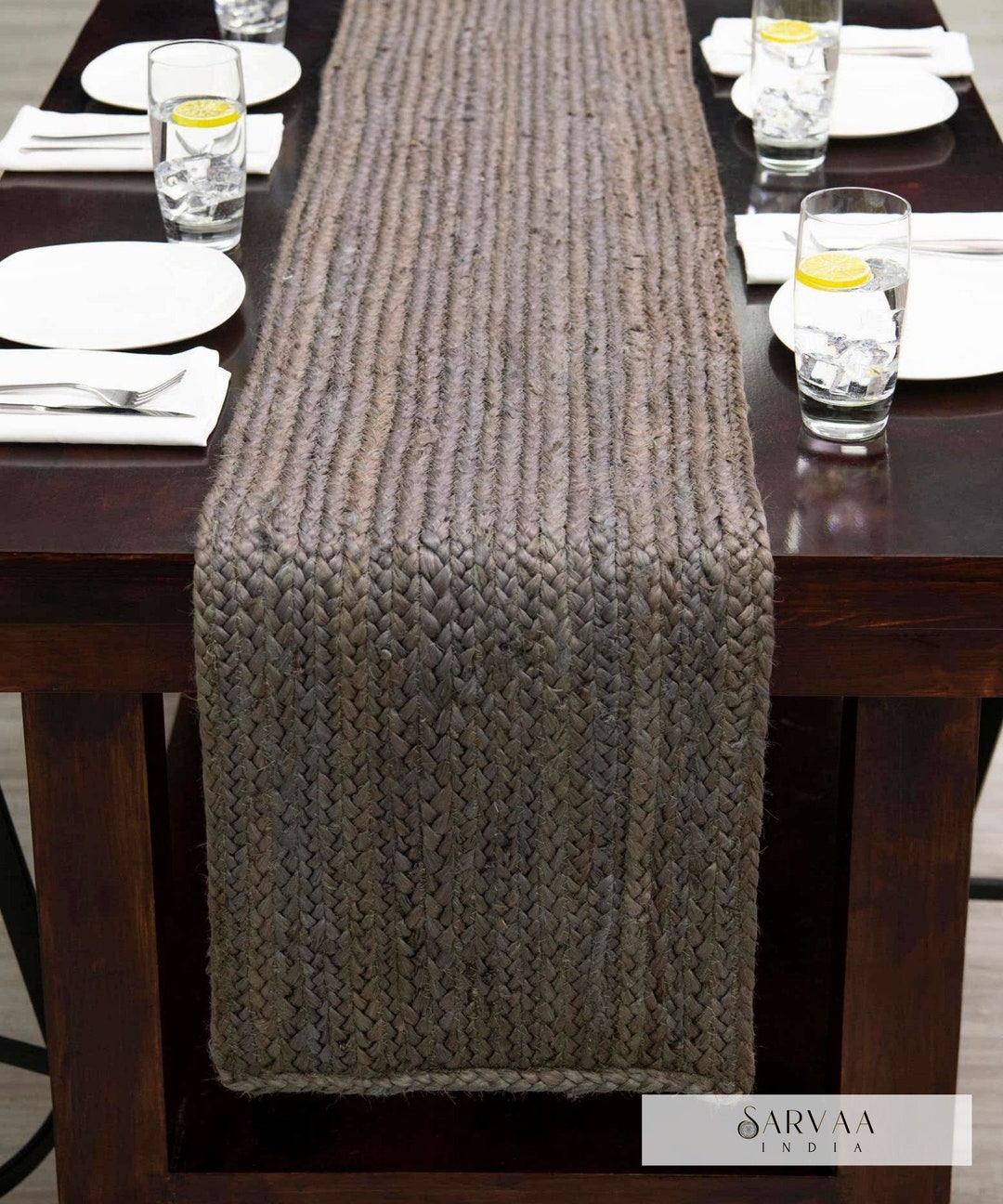 Hand Braided Reversible Jute Table Runner Farmhouse Natural Jute
