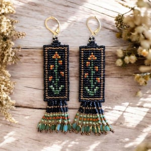 Handmade Century Plant Beaded Fringe Earrings: Southwest Statement Jewelry