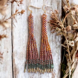 MADE TO ORDER Handgemachte schöne Quasten Ohrringe in schillerndem Bernstein, Fransen Ohrringe, Perlen Ohrringe, Perlenschmuck, Boho, Boho