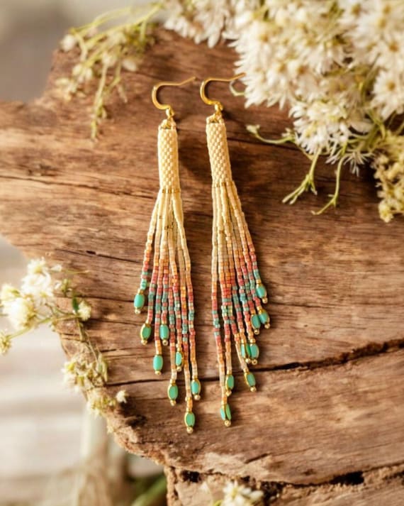 Cream Beaded Tassel Earrings: Lightweight Southwest Statement