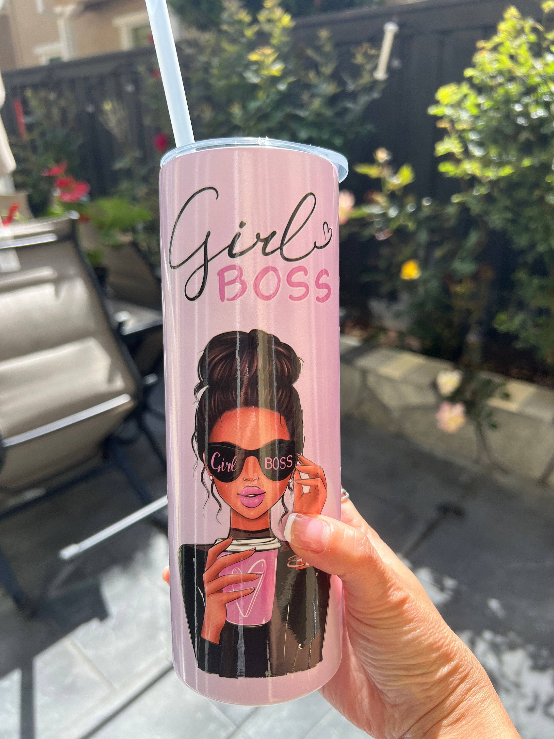 Girl Boss Tumbler UV Color Changing Can Pink Tumblers With Straws Girl