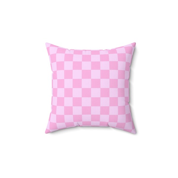 Pink Checkered Pattern Square Throw Pillow