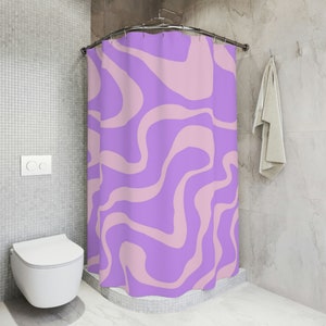 70s Inspired Purple Swirl Shower Curtain | 71" × 74