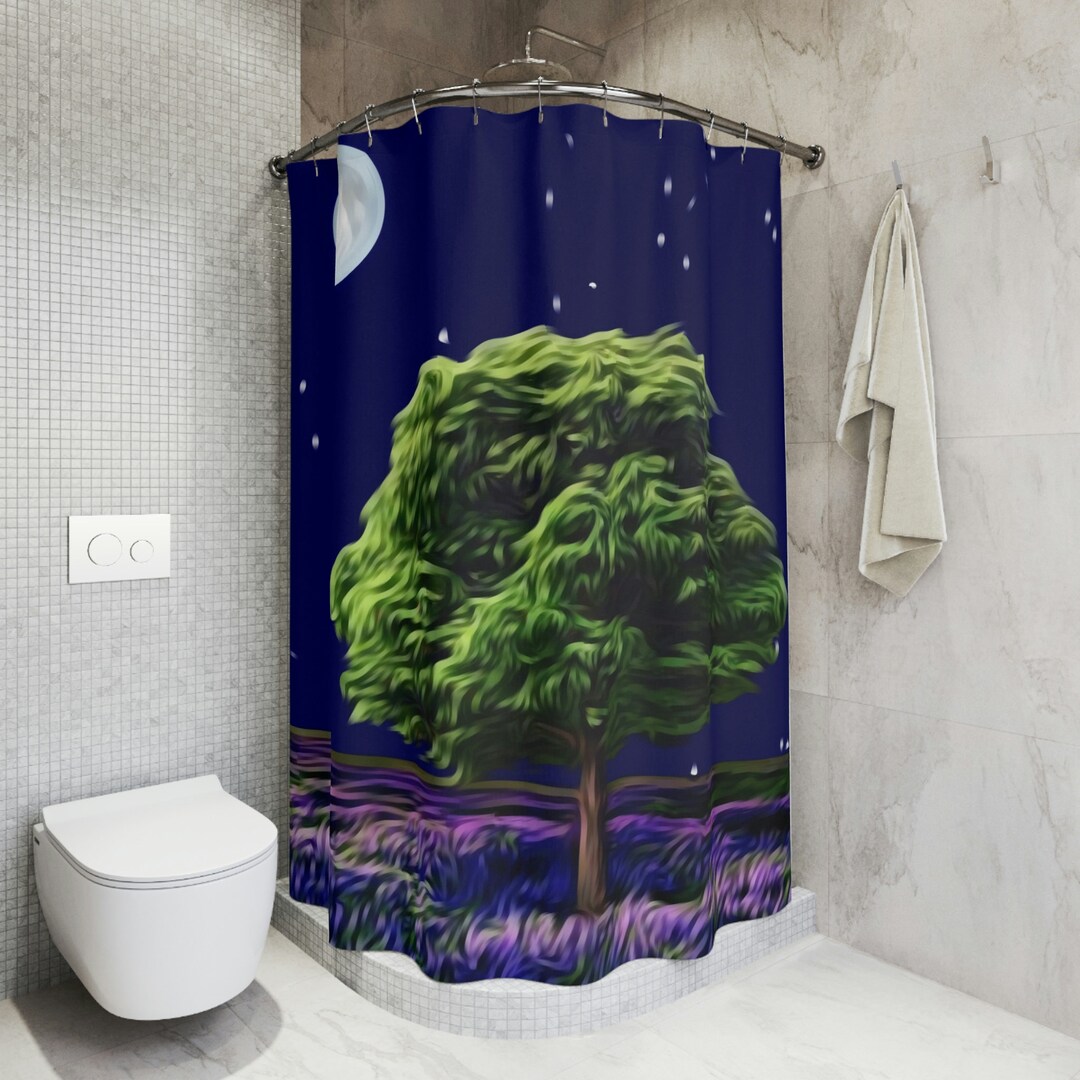 Nighttime Tree Scenic Shower Curtain Etsy