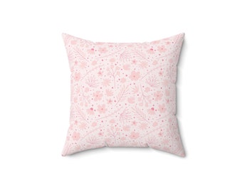 Light Pink Floral Pattern Square Throw Pillow