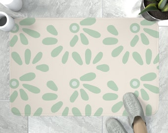 Beige Floral Sage Green Pattern Memory Foam Bath Mat