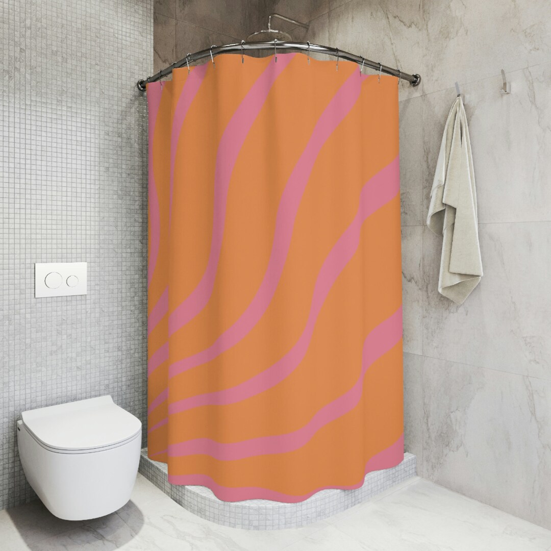 Orange Hot Pink Stripe Swirl Shower Curtains - Etsy