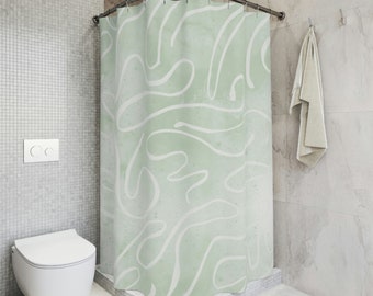 Pastel Sage Green Abstract Shower Curtain | 71" × 74"