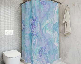 Marble Blue Floral Pattern Shower Curtain | 71" × 74