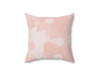 Blush Pink Floral Square Throw Pillow