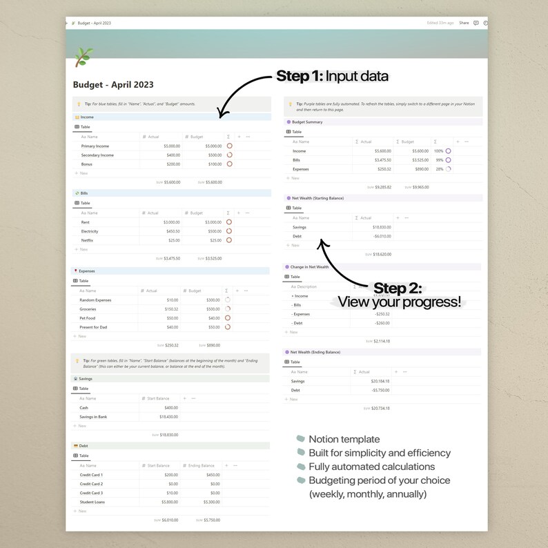 Notion Template Budget Tracker Personal Finance Income and - Etsy