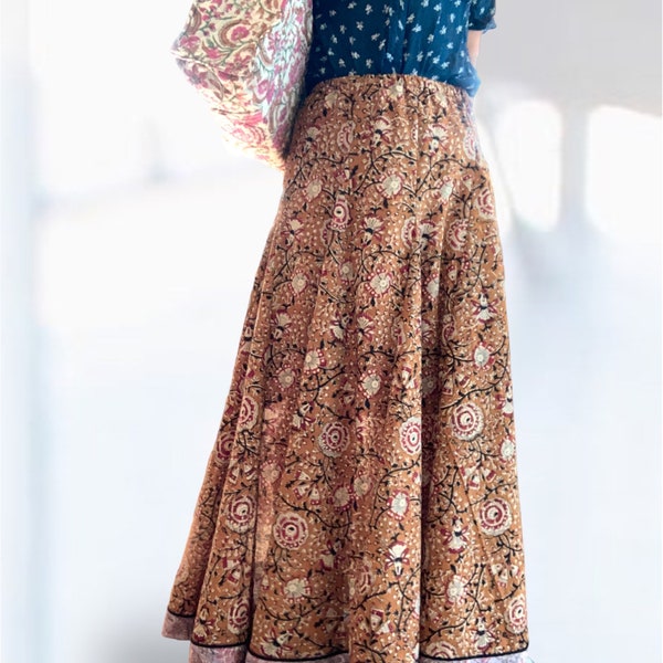 Hand-Block Print Flare Long Skirt