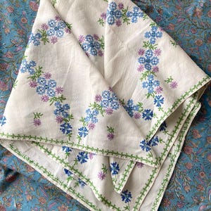 Vintage Linen Cross-Stitch Square Multi-Cloth | Hand-Embroidered Natural Linen