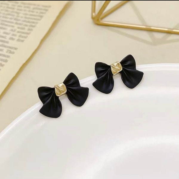 Black Bow Tie/Ribbon Style Earring - Minimalist - For Everyday Simple Look