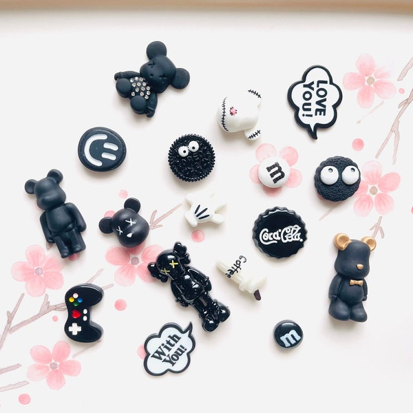 17pcs Black & White Cute Bear and Friends Bundle Charm Pack