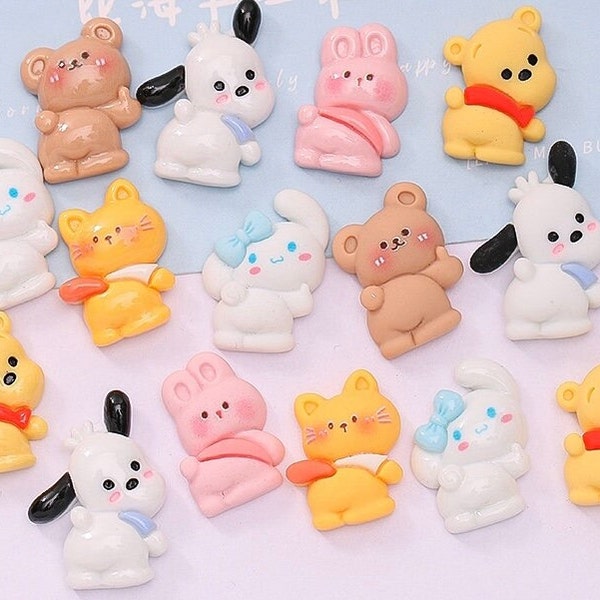 20pcs Cute Animal Cartoon Character Looking Back Resin Charms - Resin Flatback Charms - Kawaii DIY