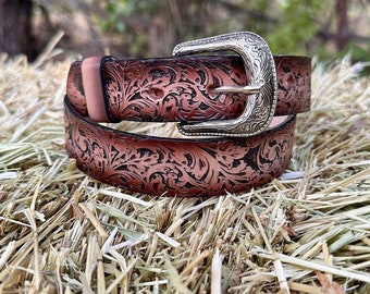 Handcrafted Boy Western Brown Leather Belt with Removable Buckle, Authentic Leather, 1 Inch Width, Girl Belt, Tooled Aesthetic Unisex Belt