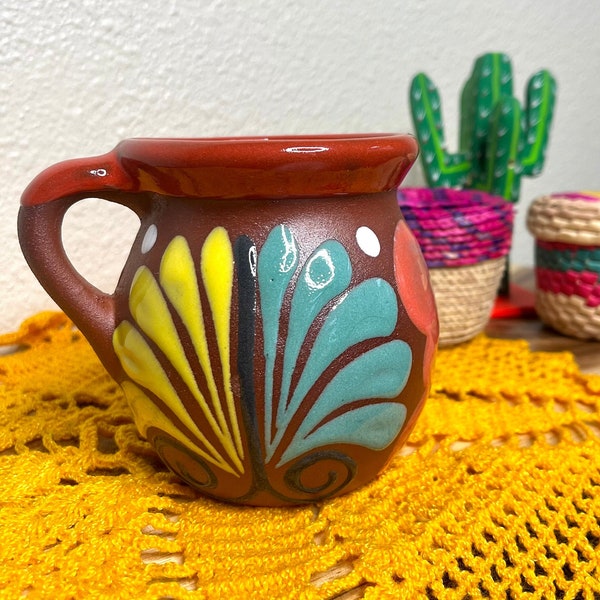 Mug Jarritos Mexican Mug Clay Mug Hand Painted Mexican Coffee Mug Butterfly Mug Mexican Home Decor Mexican Mother's Day Gift New Mom Gift