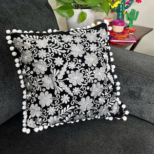 Pillow Cover Mexican Embroidered Pillow Case Mexican Home Decor Decorative Pillow Case Throw Pillow Housewarming Gift White and Gold Pillow