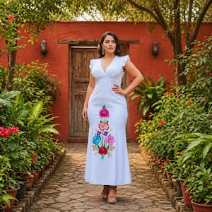 slim fit dress slacks Mariposa Off Shoulder Mexican Maxi Dress M / White
