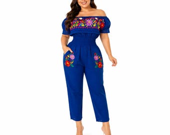 Embroidered Mexican Jumpsuit Made in Mexico Off the Shoulder Jumpsuit Romper
