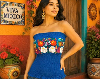 Tube top embroidered shirt strapless Mexican top one size top summer top comfortable fit Made in Mexico