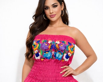 Tube top embroidered shirt strapless Mexican top one size top summer top comfortable fit Made in Mexico