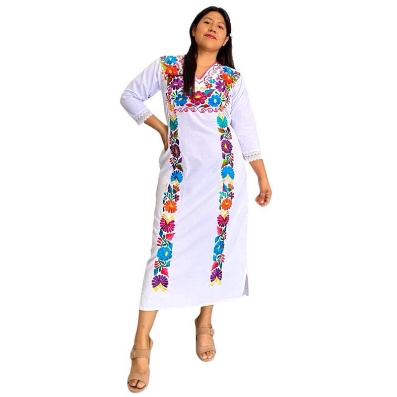 princess polly baby blue dress Artisan Mexican Style Dress with Embroidered Flowers main image 0