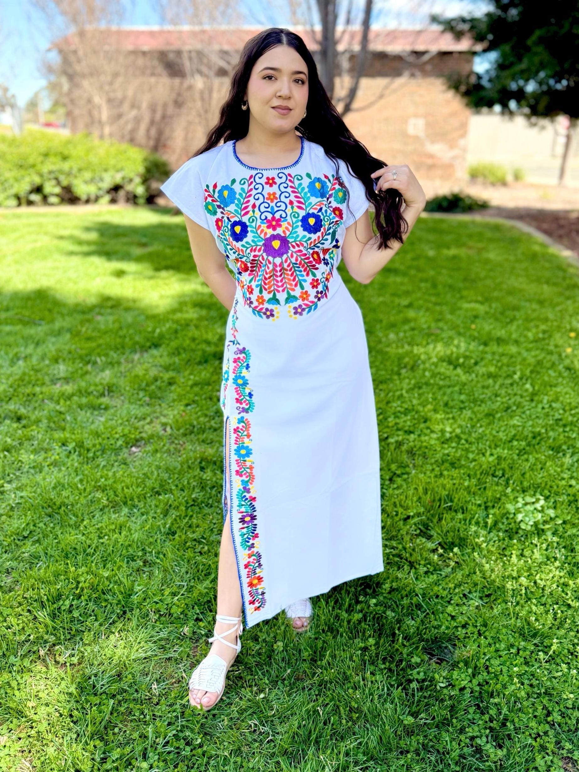 Traditional Dress With White Embroidered Mexican Dress Quinceanera Fiesta Dress  Fitted Mexican Dresses Ana Rosa Floral