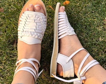 Mexican Sandals All White Leather Huaraches Women's Leather