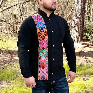 Long Sleeve Guayabera Men Guayabera Traditional Mexican Shirt Formal Button up Collared Shirt White Guayabera Black Guayabera