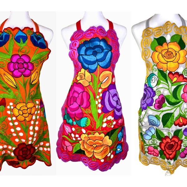 Apron Embroidered Mexican Floral Apron Cooking Apron Handmade Mexican Party Favor Mexican Decor Housewarming Gift