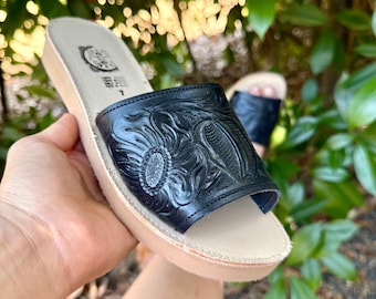 Leather Huaraches Summer Sandals Mexican Slides Black Womens Leather Flats Brown handmade in Mexico
