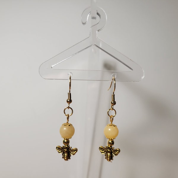 Honey Calcite Bee Dangle Earrings