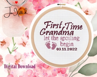 First Time Grandma cross stitch pattern,Gift for Grandmother, PDF Instant Download,Granny or Nana Cross Stitch