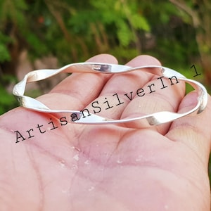 Bracciale intrecciato in argento sterling fatto a mano - Gioielli artigianali minimalisti, bracciale impilabile, splendido bracciale, bracciale in argento massiccio, regalo per lei