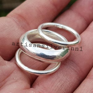 Handmade Sterling Silver Dome Ring Set: Solid 925 Silver Bands