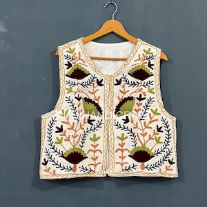 Embroidery Vest Suzani Cotton Coat Handmade Floral Short Women Jacket Sleeveless Handmade Vest | Women&#39;s Clothing | Women Jacket
