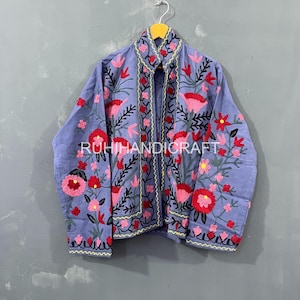 Embroidery Suzani Handmade Jacket Indian Style Women Wear Coat Floral Suzani Winter Jacket, Hippie Short Jacket
