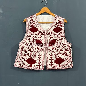 Indian Style Vest Suzani Cotton Coat Handmade Floral Short Women Jacket Sleeveless Handmade Vest | Women&#39;s Clothing | Women Jacket
