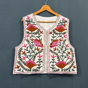 Suzani Cotton Vest Coat Handmade Indian Style Floral Short Women Jacket Sleeveless Handmade Vest | Women&#39;s Clothing | Women Jacket