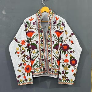Indian Embroidery Suzani Cotton  Jacket Handmade Women Wear Coat Floral Party Wear Beautiful Coat Christmas Gift,