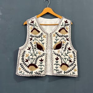 Vest Suzani Cotton Coat Handmade Indian Style Floral Short Women Jacket Sleeveless Handmade Vest | Women&#39;s Clothing | Women Jacket
