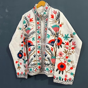 Indian Embroidery Suzani Cotton  Jacket Handmade Women Wear Coat Floral Party Wear Beautiful Coat Christmas Gift,