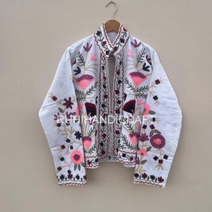 Indian Suzani Cotton Embroidery Women  Jacket Coat Handmade , women coat, Suzani short Jacket, gift for her,